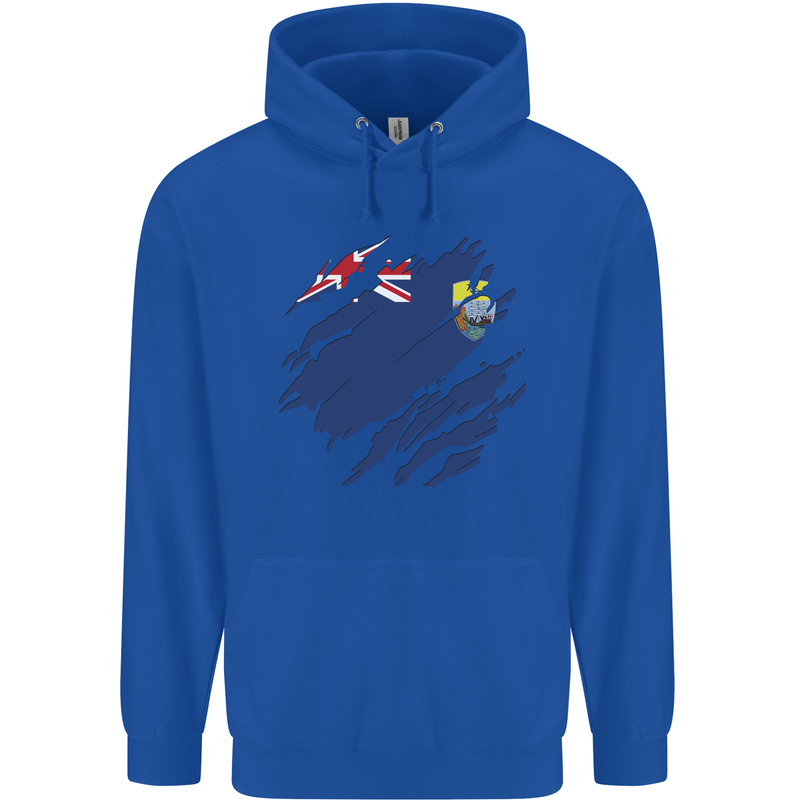 Torn Flag Saint Helena Mens 80% Cotton Hoodie Royal Blue