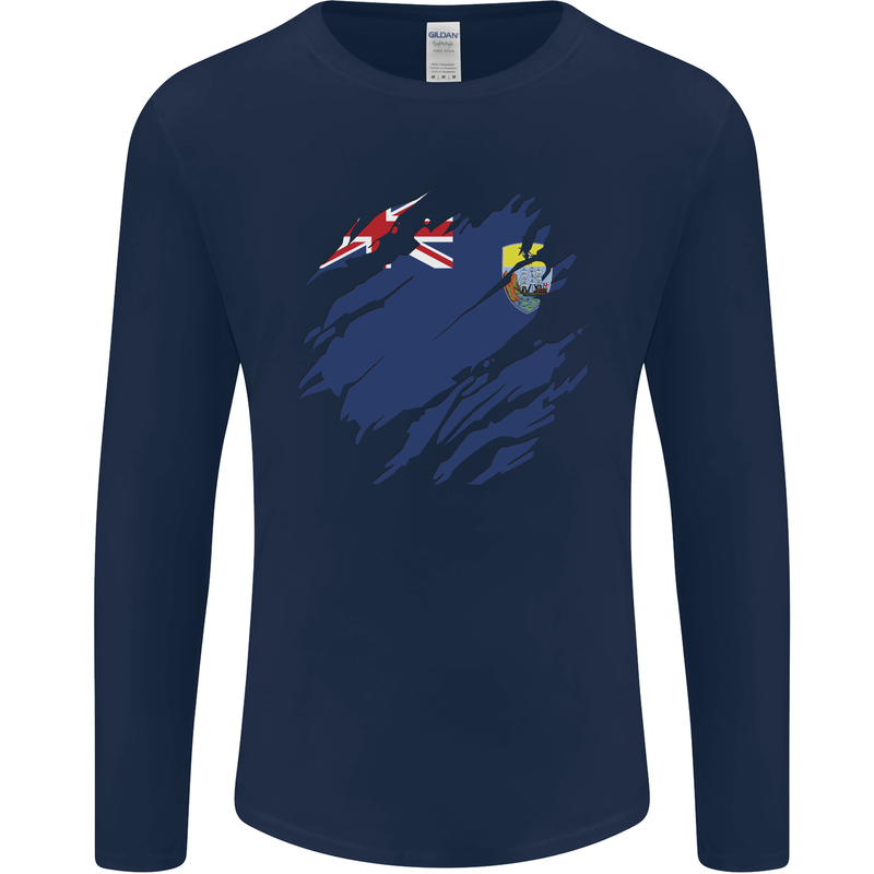 Torn Flag Saint Helena Mens Long Sleeve T-Shirt Navy Blue