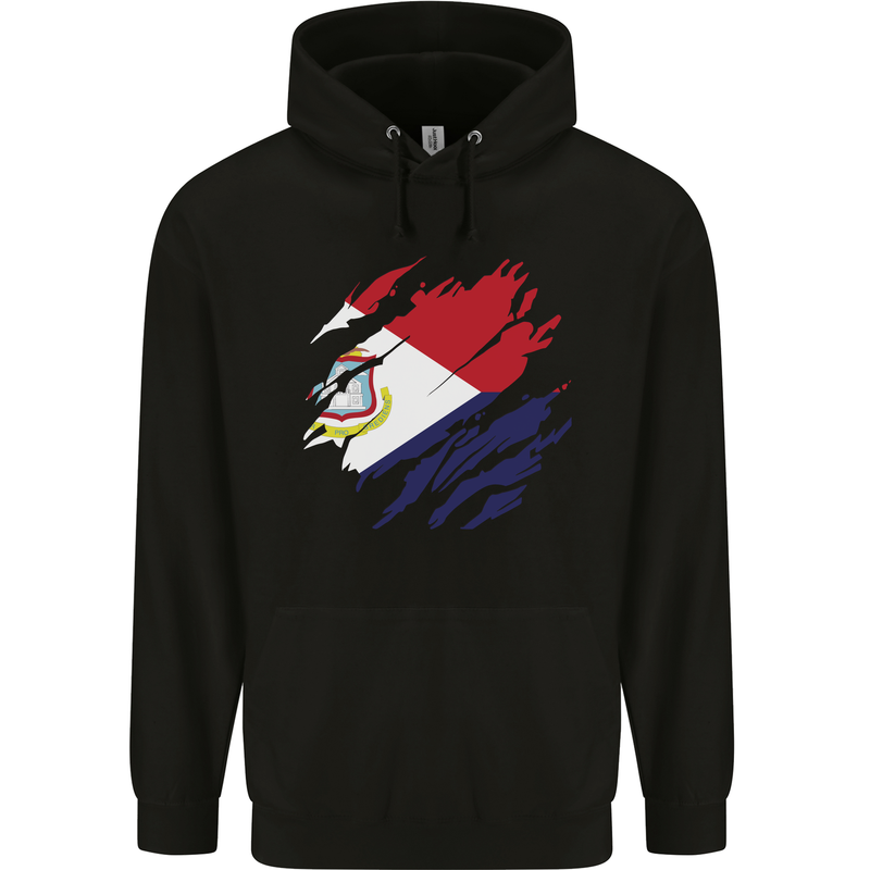 Torn Flag Saint Martin Mens 80% Cotton Hoodie Black