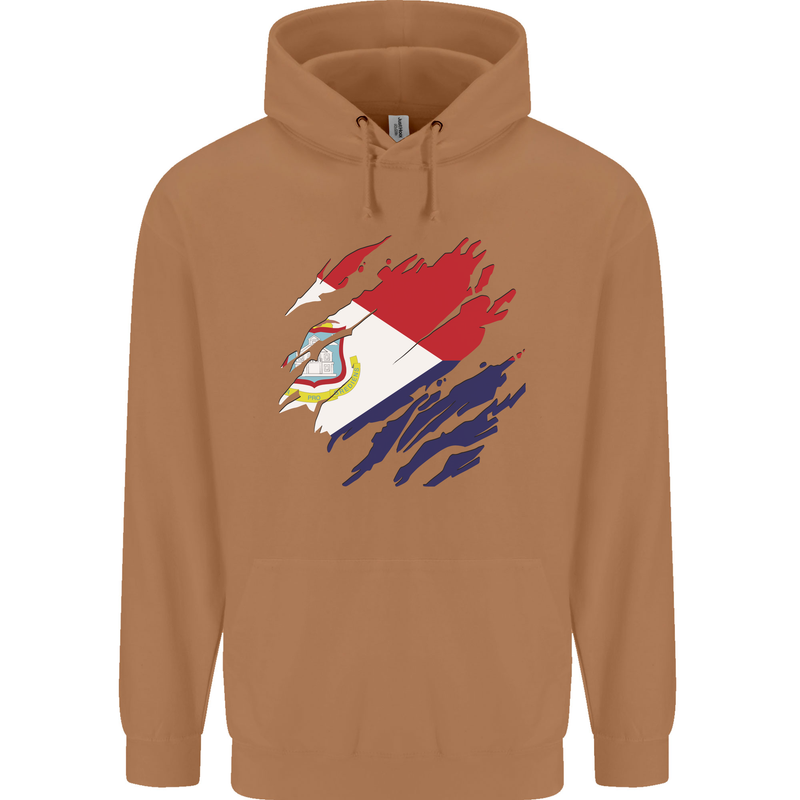 Torn Flag Saint Martin Mens 80% Cotton Hoodie Caramel Latte