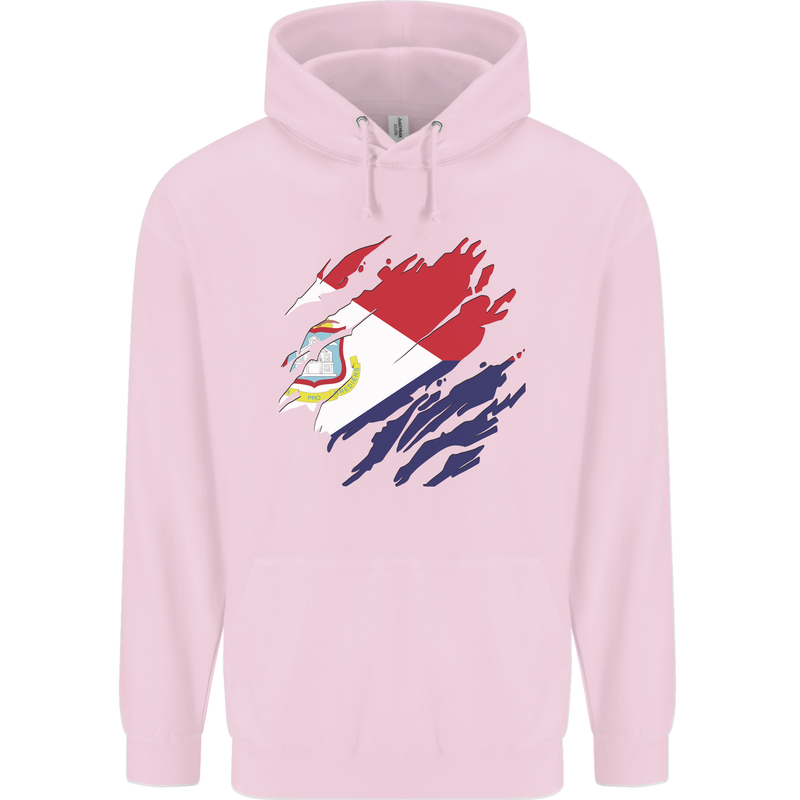 Torn Flag Saint Martin Mens 80% Cotton Hoodie Light Pink