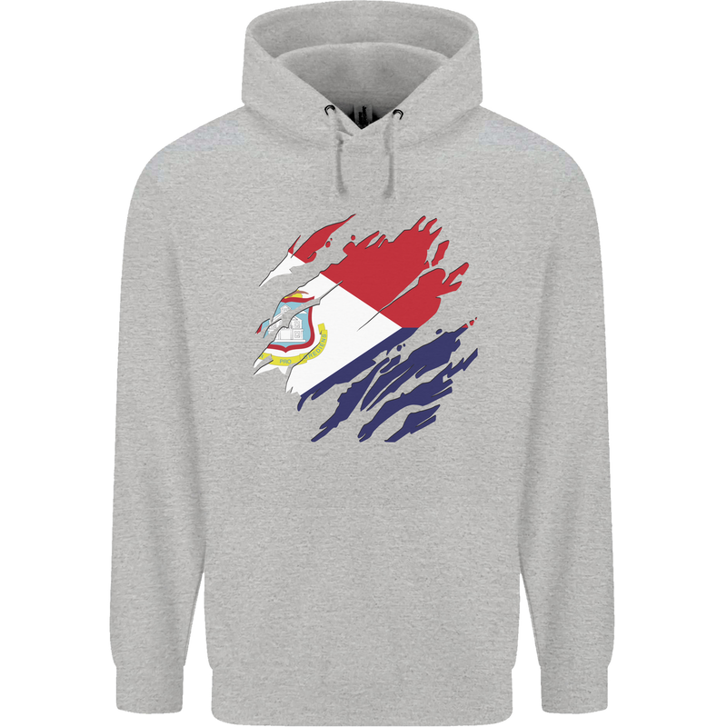 Torn Flag Saint Martin Mens 80% Cotton Hoodie Sports Grey