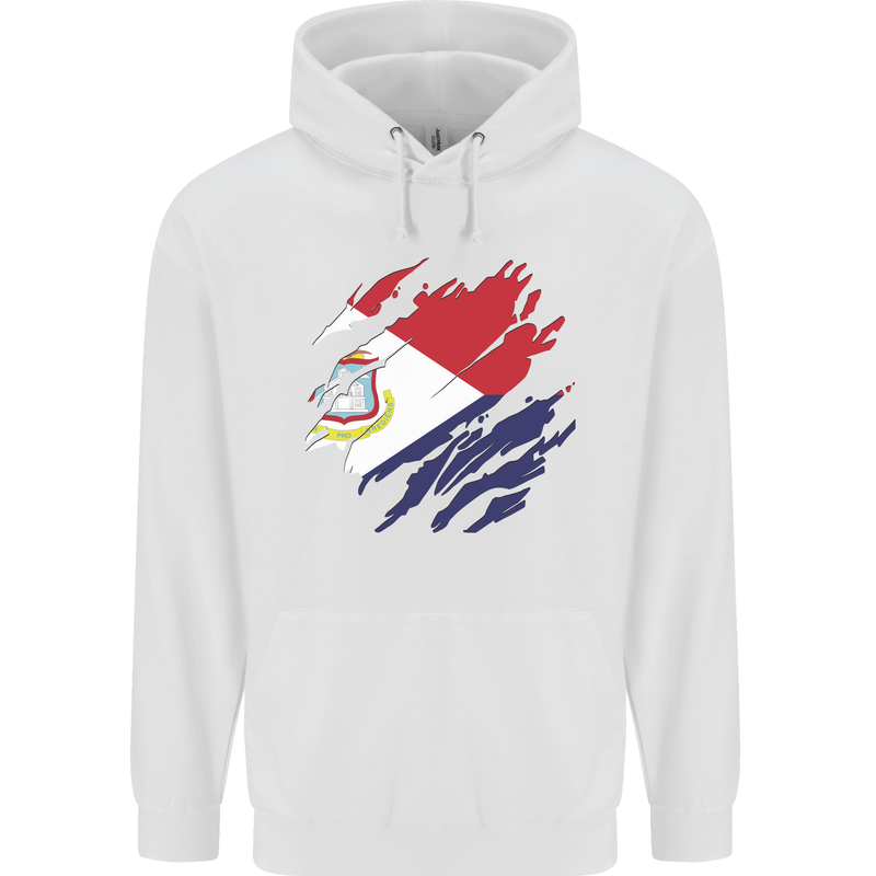 Torn Flag Saint Martin Mens 80% Cotton Hoodie White