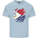 Torn Flag Saint Martin Mens Cotton T-Shirt Tee Top Light Blue