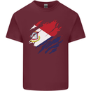 Torn Flag Saint Martin Mens Cotton T-Shirt Tee Top Maroon