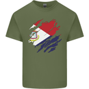 Torn Flag Saint Martin Mens Cotton T-Shirt Tee Top Military Green