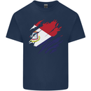 Torn Flag Saint Martin Mens Cotton T-Shirt Tee Top Navy Blue