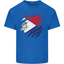 Torn Flag Saint Martin Mens Cotton T-Shirt Tee Top Royal Blue