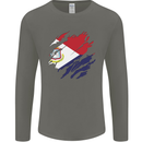 Torn Flag Saint Martin Mens Long Sleeve T-Shirt Charcoal