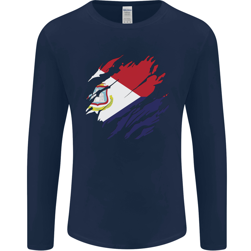 Torn Flag Saint Martin Mens Long Sleeve T-Shirt Navy Blue