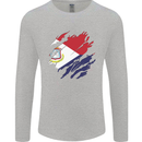 Torn Flag Saint Martin Mens Long Sleeve T-Shirt Sports Grey