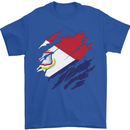Torn Flag Saint Martin Mens T-Shirt 100% Cotton Royal Blue