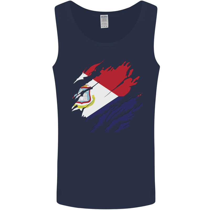 Torn Flag Saint Martin Mens Vest Tank Top Navy Blue