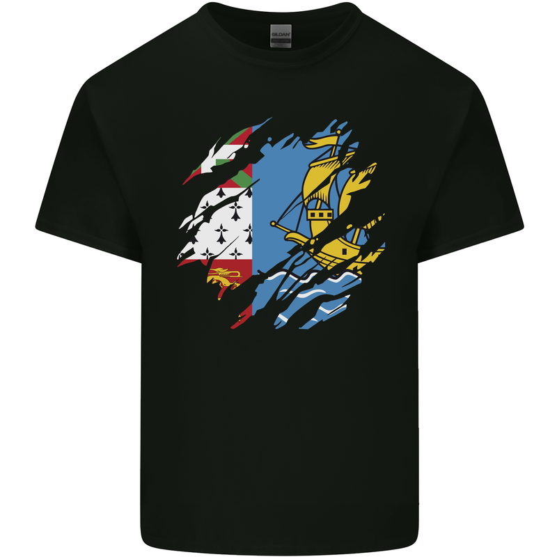 Torn Flag Saint Pierre and Miquelon Kids T-Shirt Childrens Black