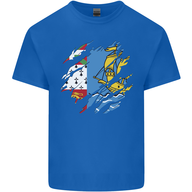 Torn Flag Saint Pierre and Miquelon Kids T-Shirt Childrens Royal Blue