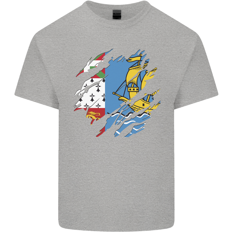 Torn Flag Saint Pierre and Miquelon Kids T-Shirt Childrens Sports Grey