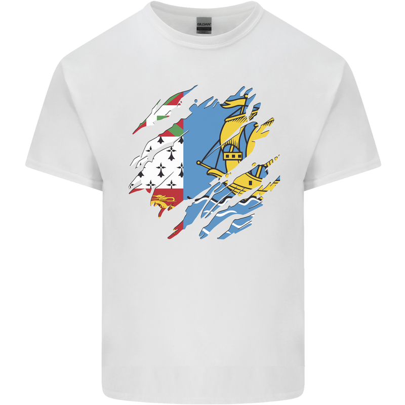 Torn Flag Saint Pierre and Miquelon Kids T-Shirt Childrens White