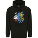 Torn Flag Saint Pierre and Miquelon Mens 80% Cotton Hoodie Black