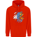 Torn Flag Saint Pierre and Miquelon Mens 80% Cotton Hoodie Bright Red