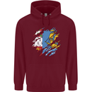 Torn Flag Saint Pierre and Miquelon Mens 80% Cotton Hoodie Maroon