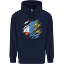 Torn Flag Saint Pierre and Miquelon Mens 80% Cotton Hoodie Navy Blue
