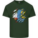 Torn Flag Saint Pierre and Miquelon Mens Cotton T-Shirt Tee Top Forest Green