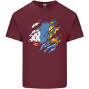 Torn Flag Saint Pierre and Miquelon Mens Cotton T-Shirt Tee Top Maroon