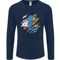 Torn Flag Saint Pierre and Miquelon Mens Long Sleeve T-Shirt Navy Blue