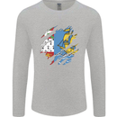 Torn Flag Saint Pierre and Miquelon Mens Long Sleeve T-Shirt Sports Grey