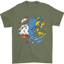 Torn Flag Saint Pierre and Miquelon Mens T-Shirt 100% Cotton Military Green