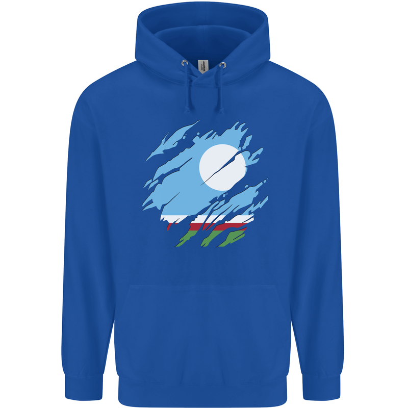 Torn Flag Sakha Republic Mens 80% Cotton Hoodie Royal Blue