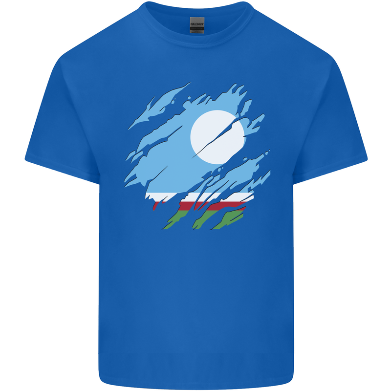 Torn Flag Sakha Republic Mens Cotton T-Shirt Tee Top Royal Blue