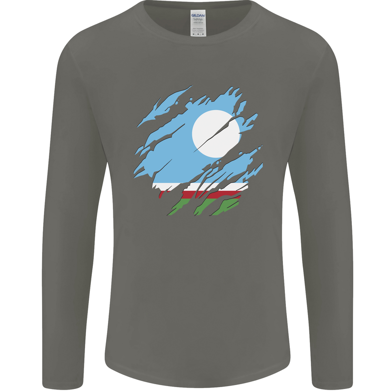 Torn Flag Sakha Republic Mens Long Sleeve T-Shirt Charcoal