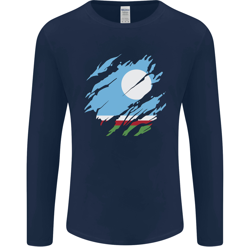 Torn Flag Sakha Republic Mens Long Sleeve T-Shirt Navy Blue
