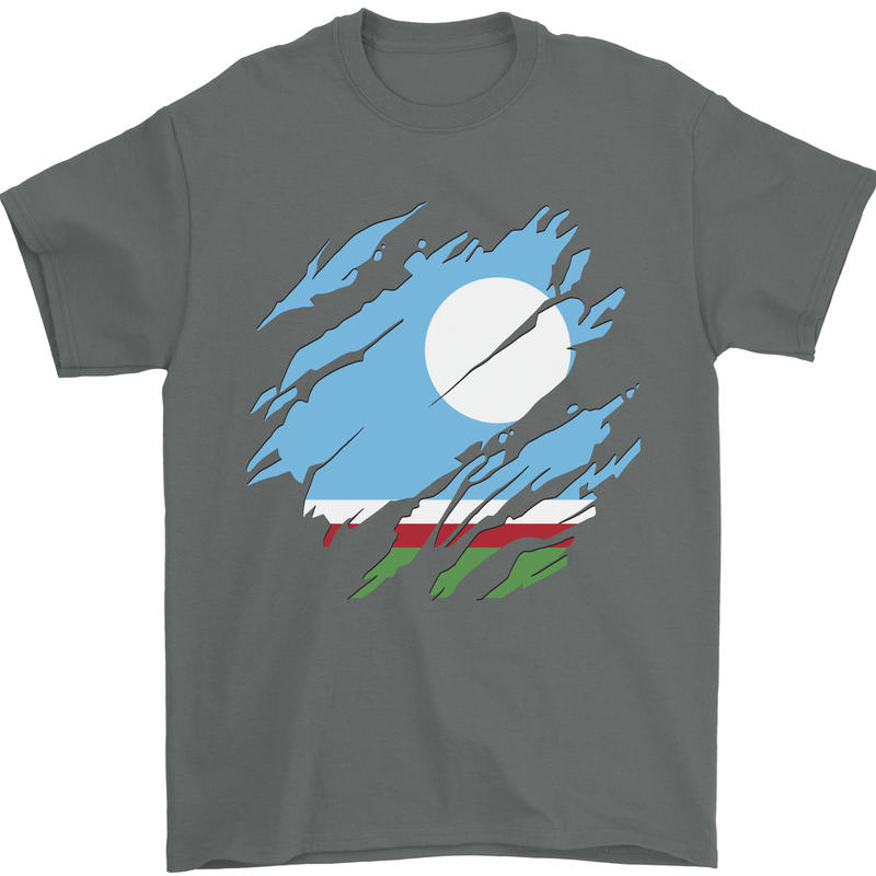 Torn Flag Sakha Republic Mens T-Shirt 100% Cotton Charcoal