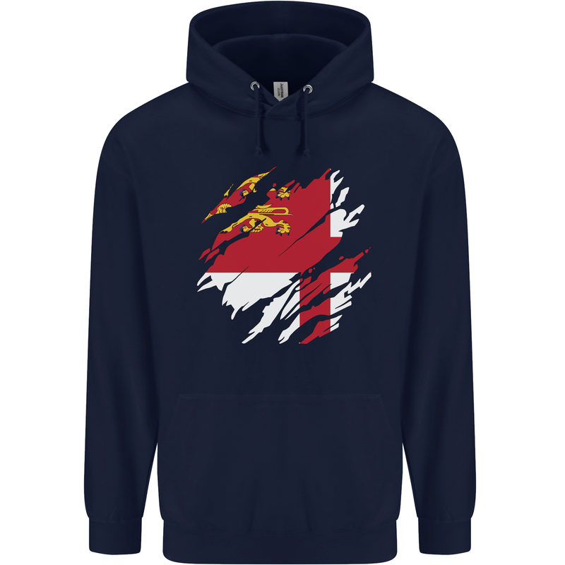 Torn Flag Sark Mens 80% Cotton Hoodie Navy Blue