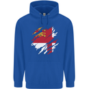 Torn Flag Sark Mens 80% Cotton Hoodie Royal Blue