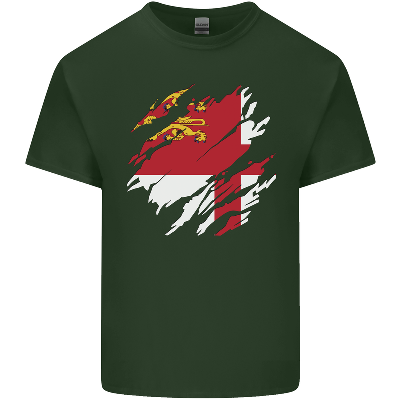 Torn Flag Sark Mens Cotton T-Shirt Tee Top Forest Green