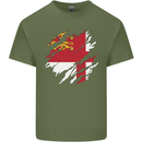 Torn Flag Sark Mens Cotton T-Shirt Tee Top Military Green