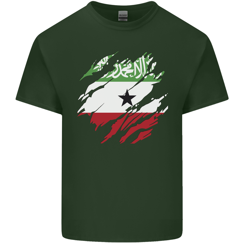Torn Flag Somaliland Mens Cotton T-Shirt Tee Top Forest Green
