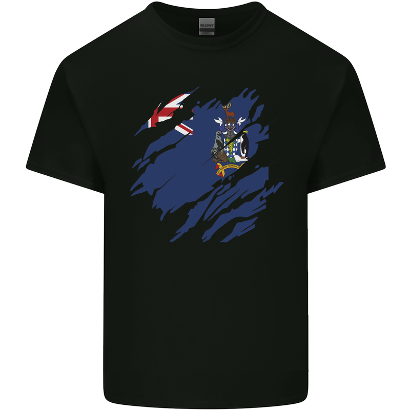 Torn Flag South Georgia and Sandwich Islands Kids T-Shirt Childrens Black