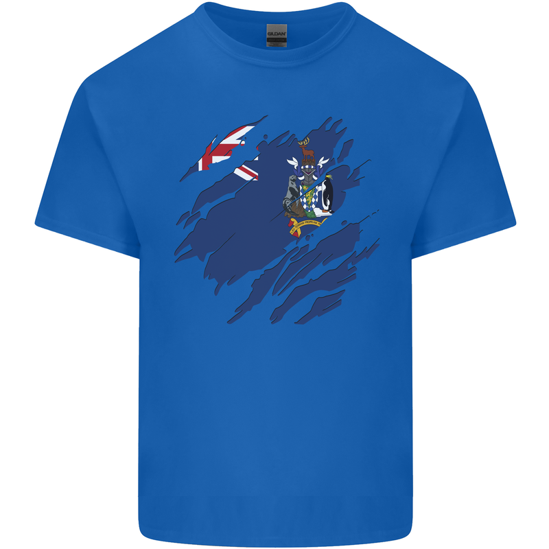 Torn Flag South Georgia and Sandwich Islands Mens Cotton T-Shirt Tee Top Royal Blue
