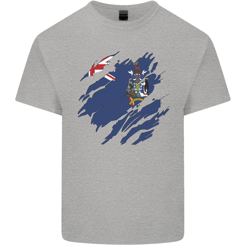 Torn Flag South Georgia and Sandwich Islands Mens Cotton T-Shirt Tee Top Sports Grey