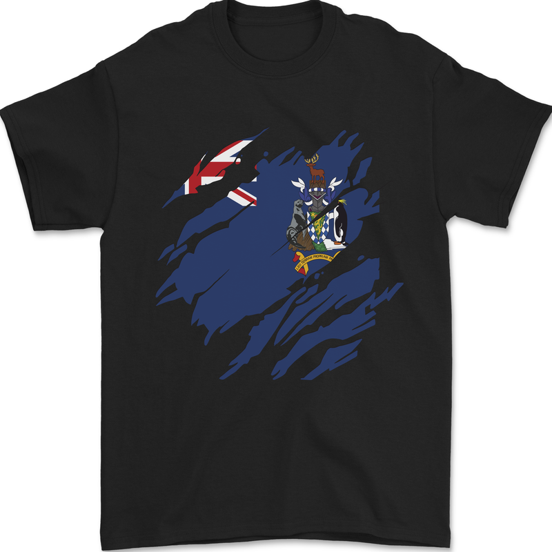 Torn Flag South Georgia and Sandwich Islands Mens T-Shirt 100% Cotton Black