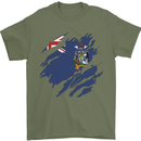 Torn Flag South Georgia and Sandwich Islands Mens T-Shirt 100% Cotton Military Green