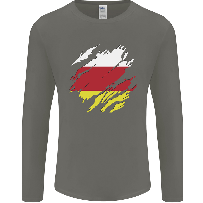 Torn Flag South Ossetia Mens Long Sleeve T-Shirt Charcoal