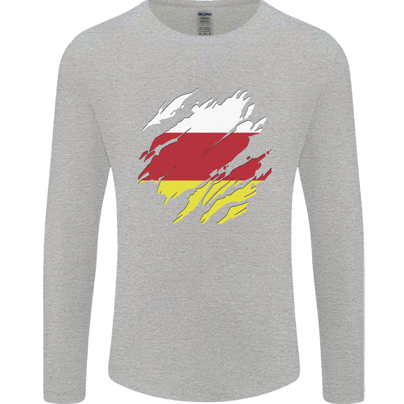 Torn Flag South Ossetia Mens Long Sleeve T-Shirt Sports Grey