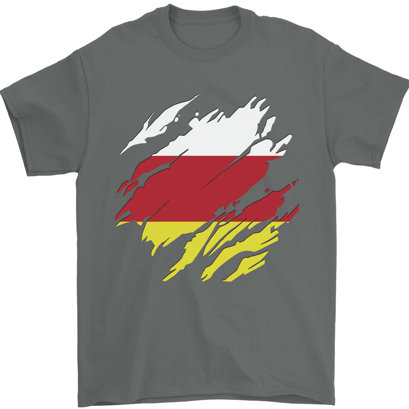 Torn Flag South Ossetia Mens T-Shirt 100% Cotton Charcoal