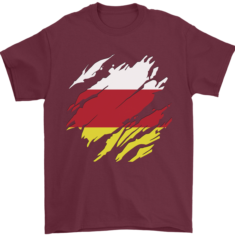Torn Flag South Ossetia Mens T-Shirt 100% Cotton Maroon