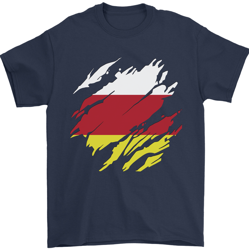 Torn Flag South Ossetia Mens T-Shirt 100% Cotton Navy Blue